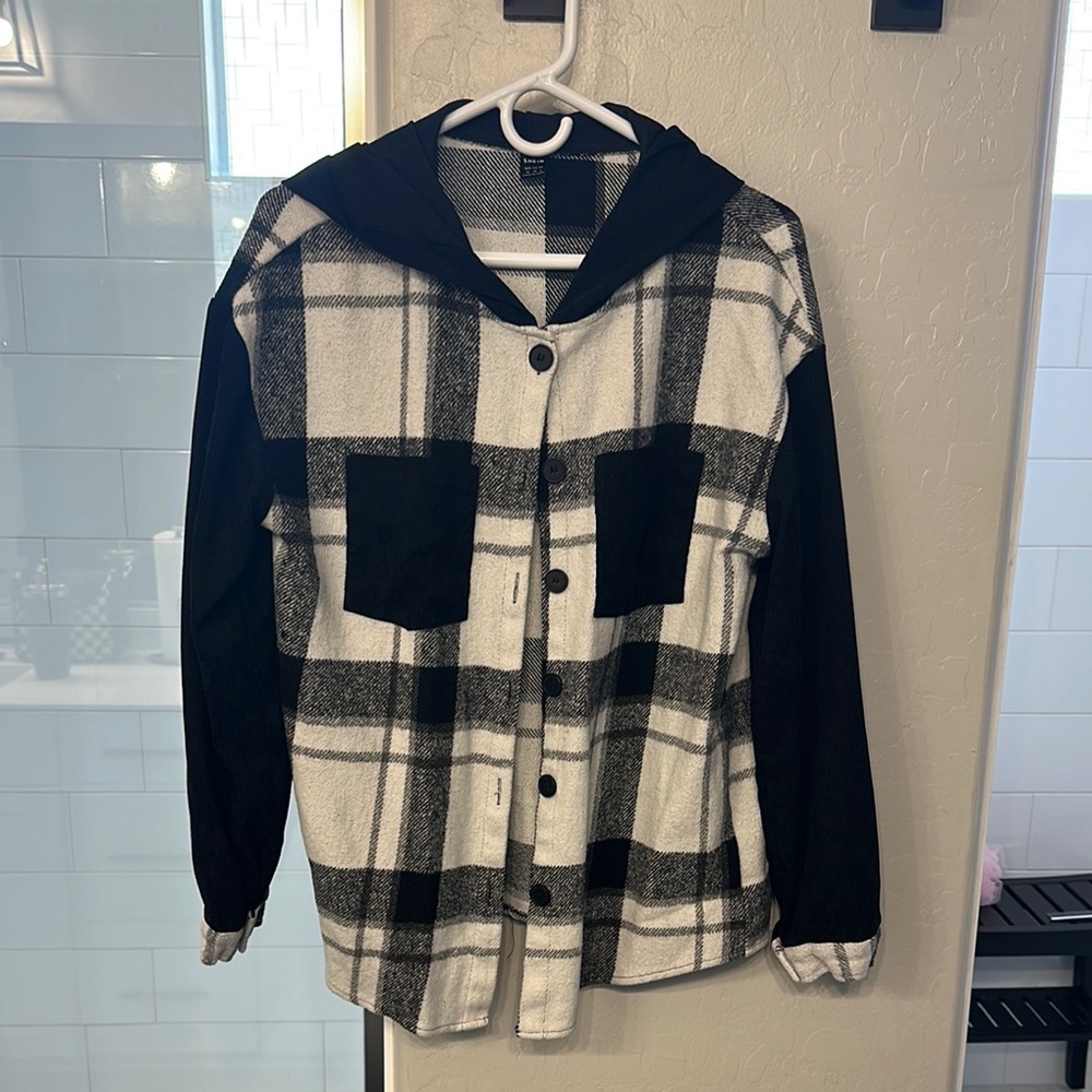 SHEIN Monochrome Plaid Hoodie